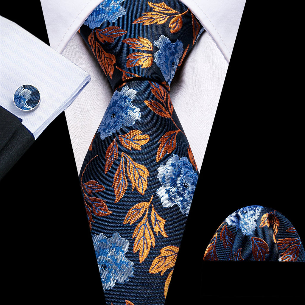 GentCrest Blue Floral Tie Hanky Cufflinks Set - Image 5