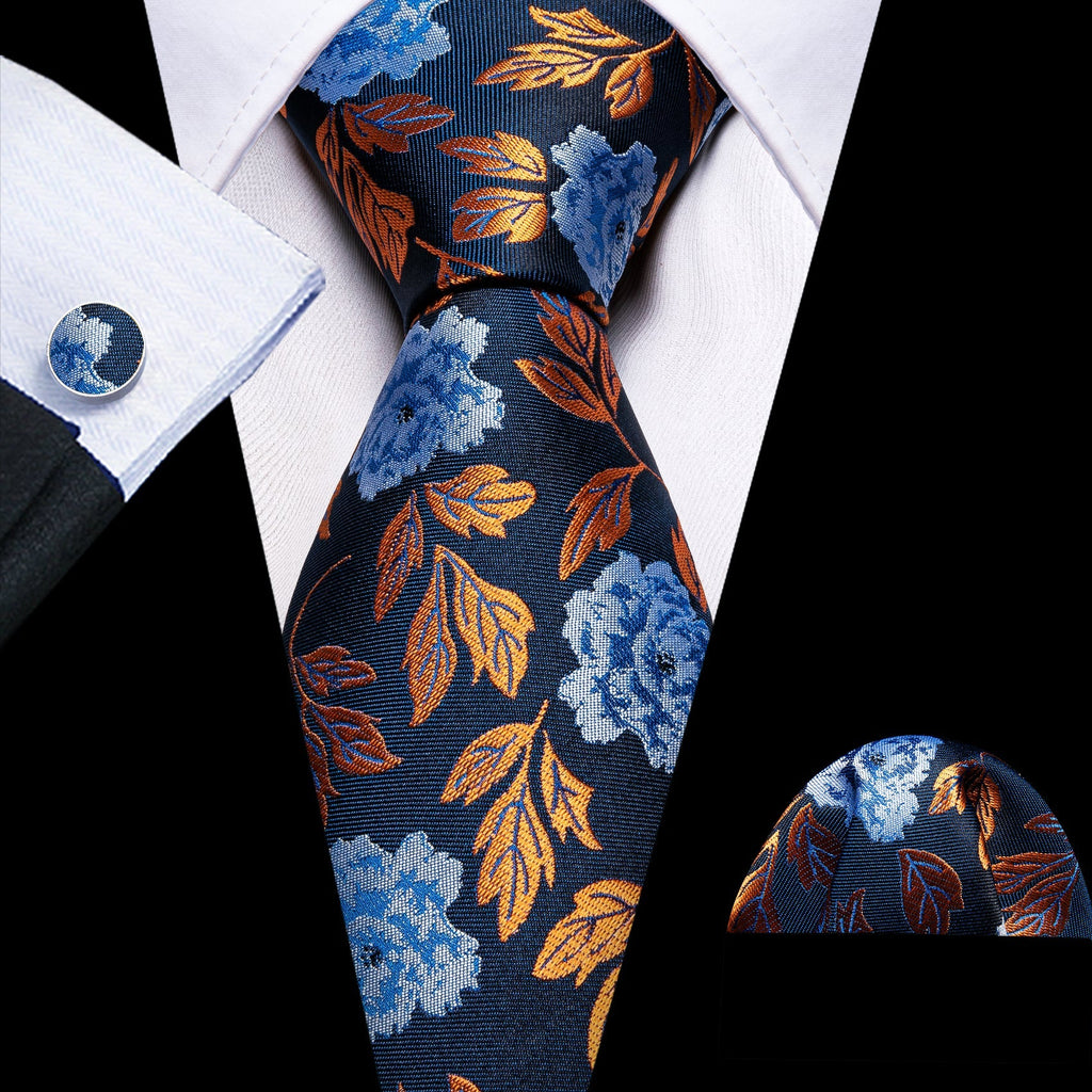 Golden Leaves Silk Tie Set - GentCrest