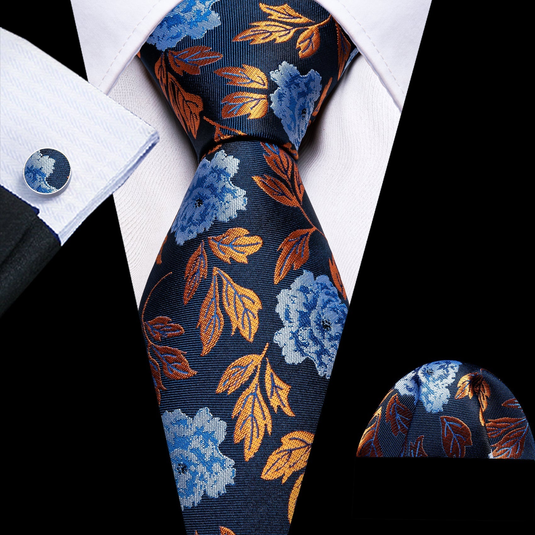 Golden Leaves Silk Tie Set - GentCrest