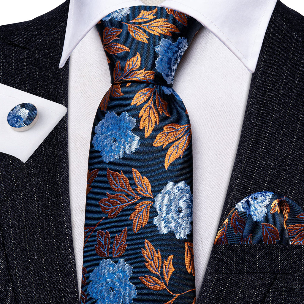 GentCrest Blue Floral Tie Hanky Cufflinks Set - Image 4