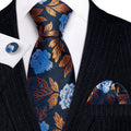 GentCrest Blue Floral Tie Hanky Cufflinks Set - Image 1