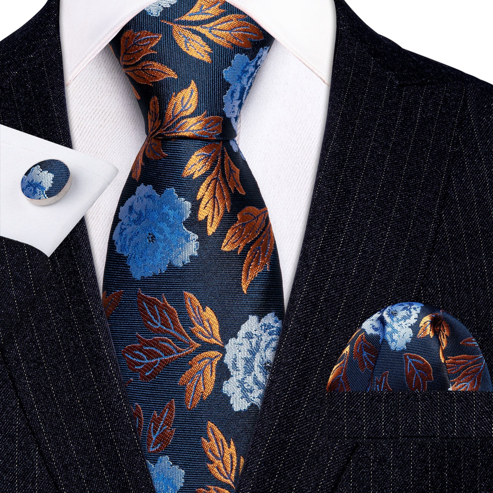 Golden Leaves Silk Tie Set - GentCrest - View 5