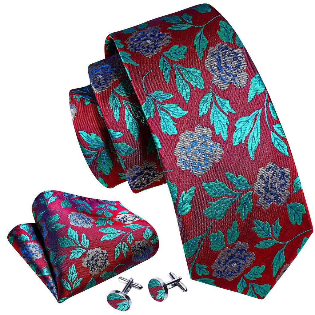 GentCrest Blue Floral Tie Hanky Cufflinks Set - Image 2