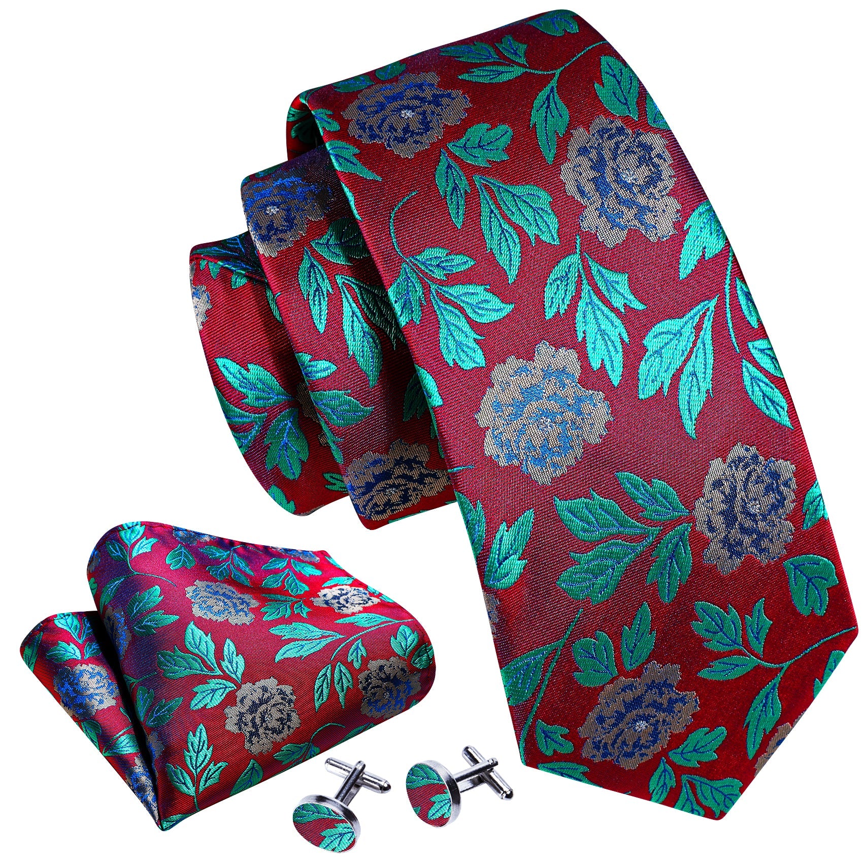 GentCrest Blue Floral Tie Hanky Cufflinks Set - Image 2