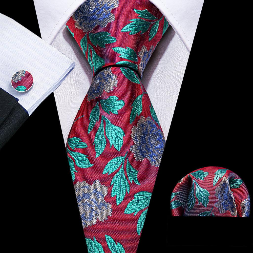 GentCrest Blue Floral Tie Hanky Cufflinks Set - Image 1