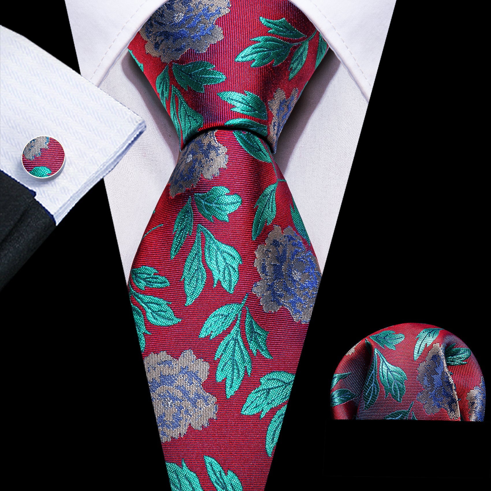 GentCrest Blue Floral Tie Hanky Cufflinks Set - Image 1