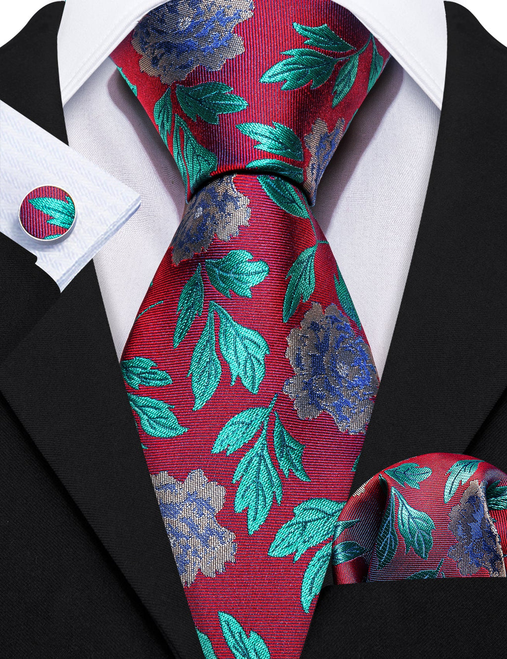 GentCrest Blue Floral Tie Hanky Cufflinks Set - Image 3