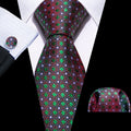Green Red Novelty Floral Silk Tie Set - GentCrest
