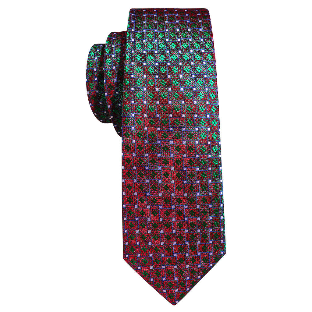 Green Red Novelty Floral Silk Tie Set - GentCrest - View 4