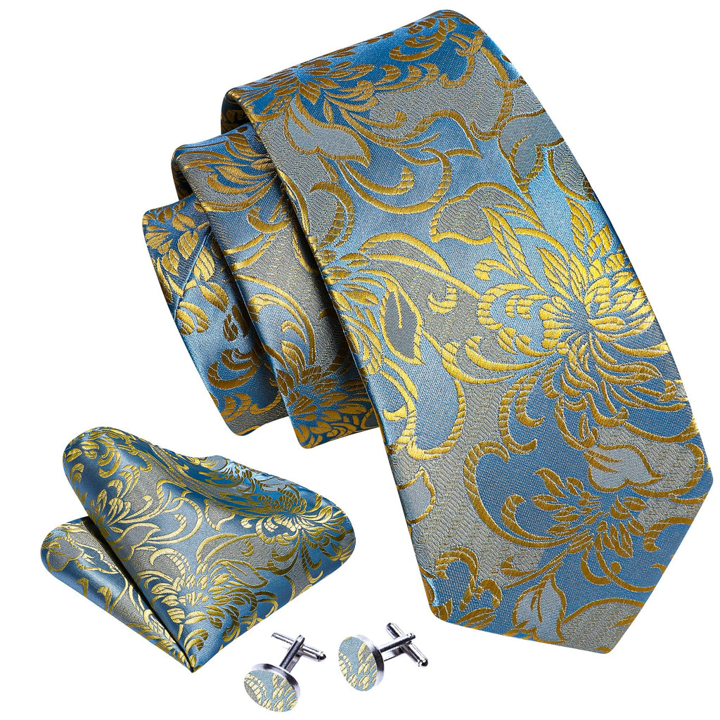 GentCrest Blue Floral Tie Hanky Cufflinks Set - Image 2