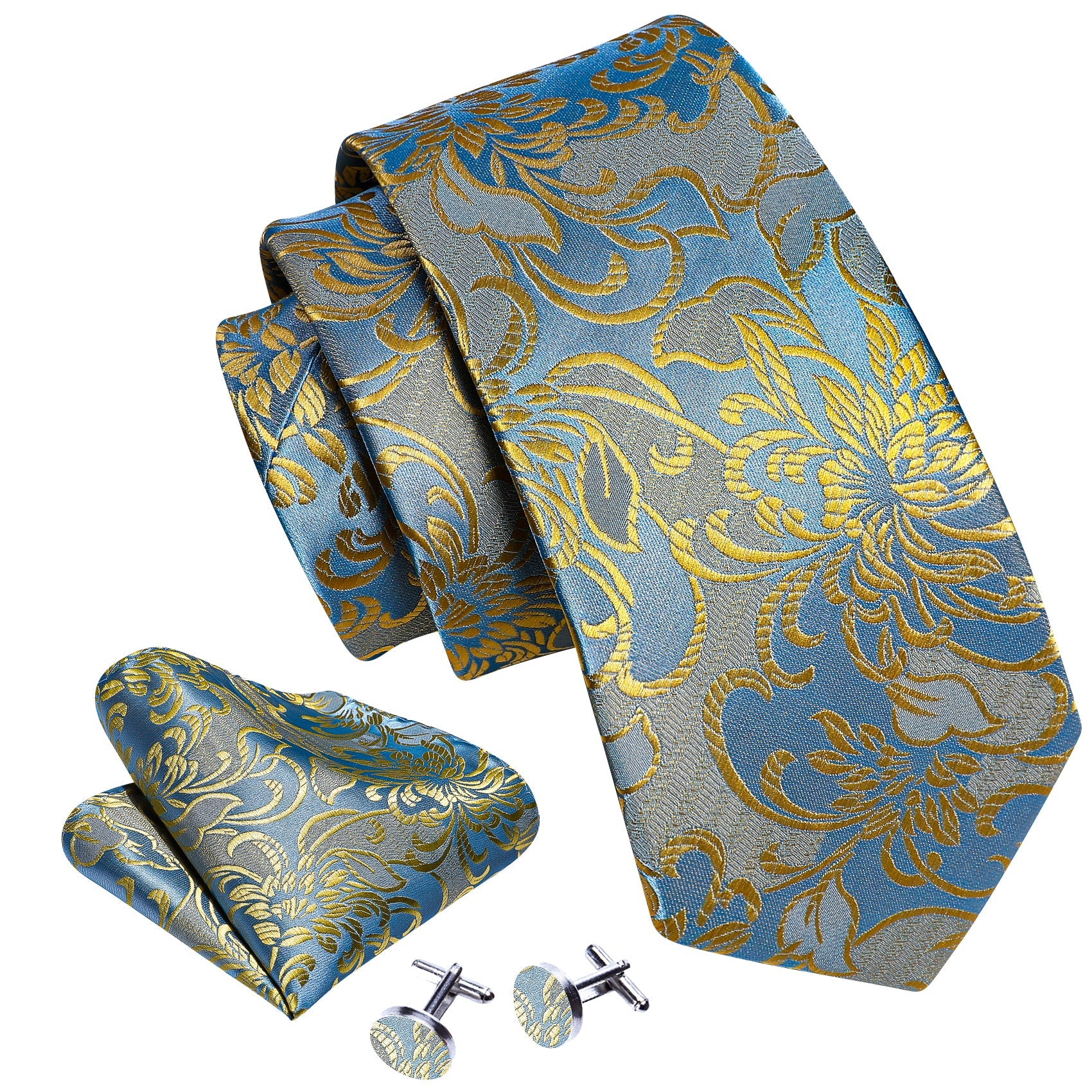 GentCrest Blue Floral Tie Hanky Cufflinks Set - Image 2