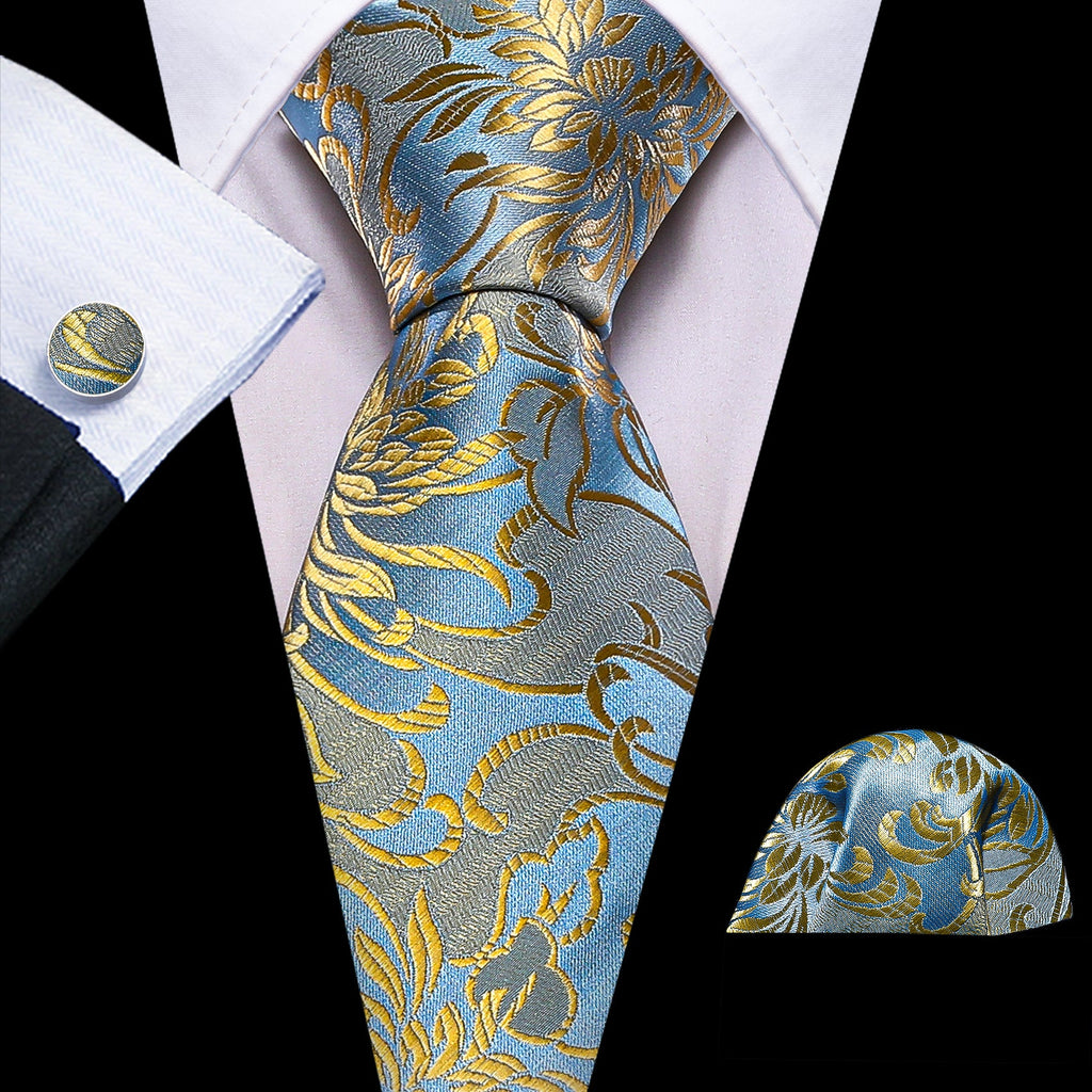GentCrest Blue Floral Tie Hanky Cufflinks Set - Image 1