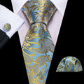 GentCrest Blue Floral Tie Hanky Cufflinks Set - Image 1