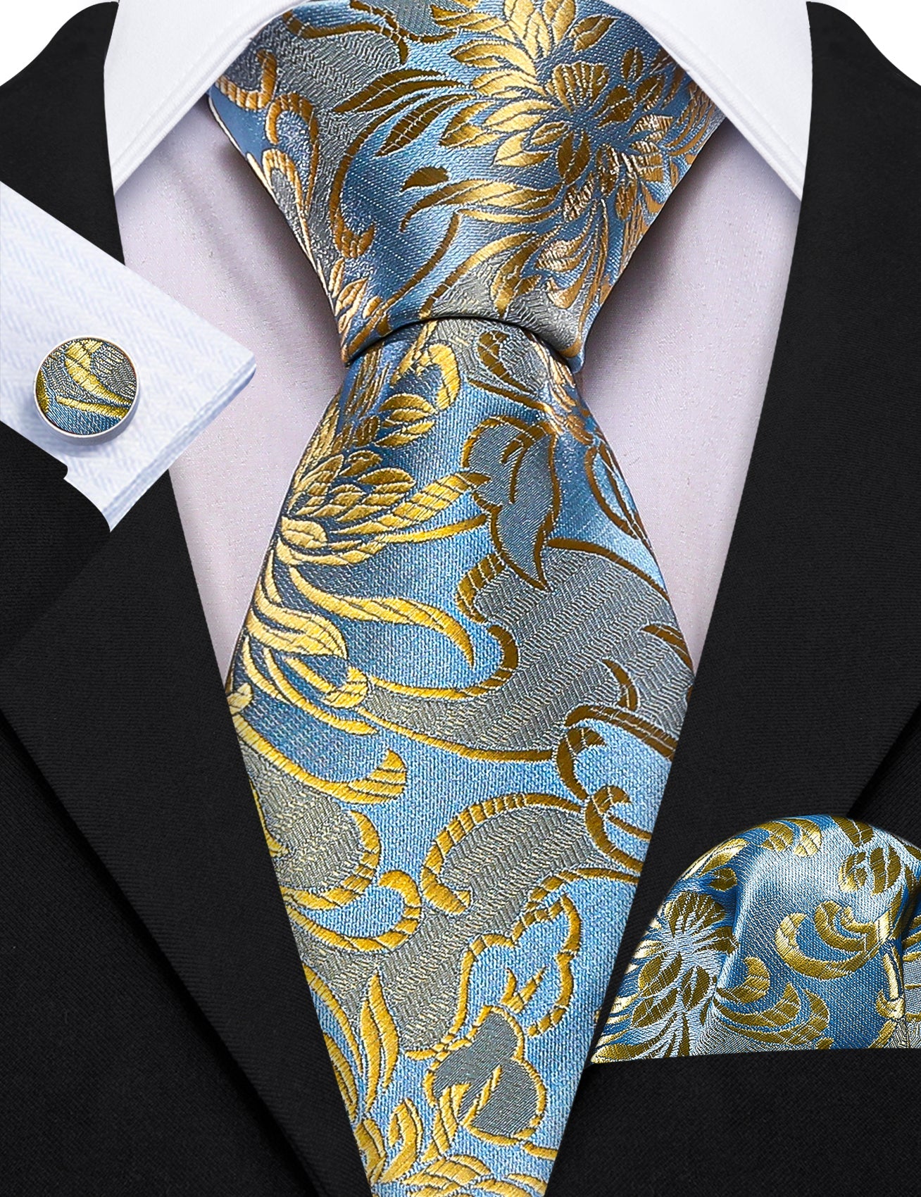 GentCrest Blue Floral Tie Hanky Cufflinks Set - Image 3