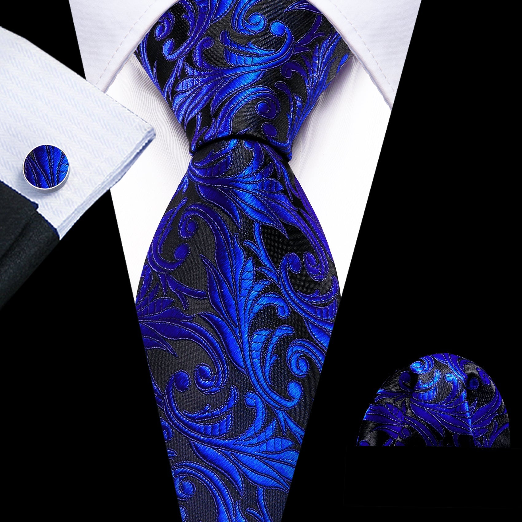 GentCrest Blue Paisley Tie Hanky Cufflinks Set - Image 1