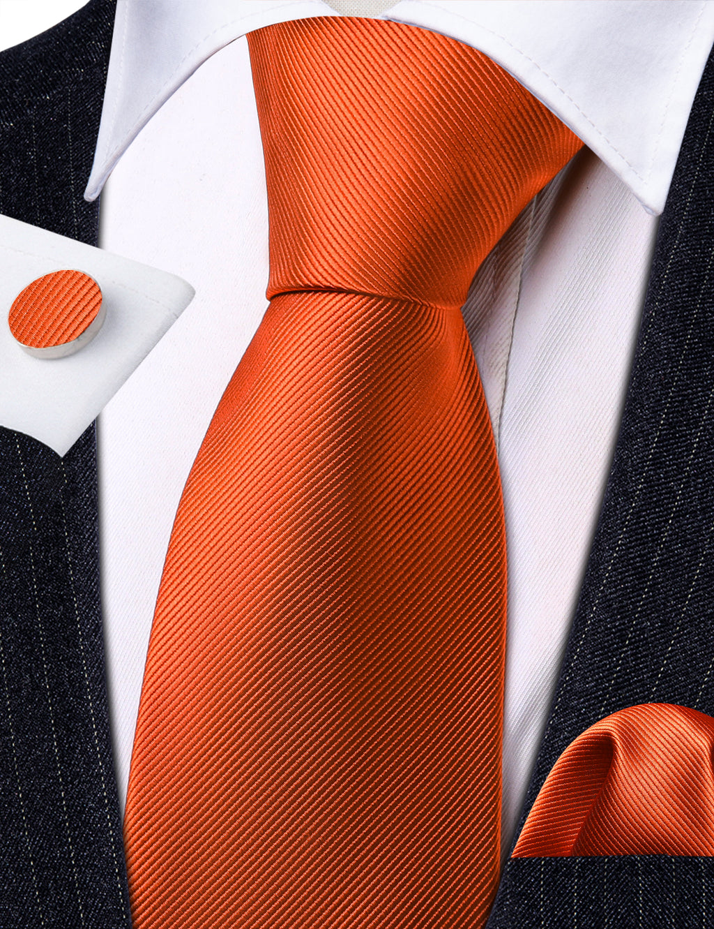 Dark Orange Solid Silk Tie Set - GentCrest - View 4