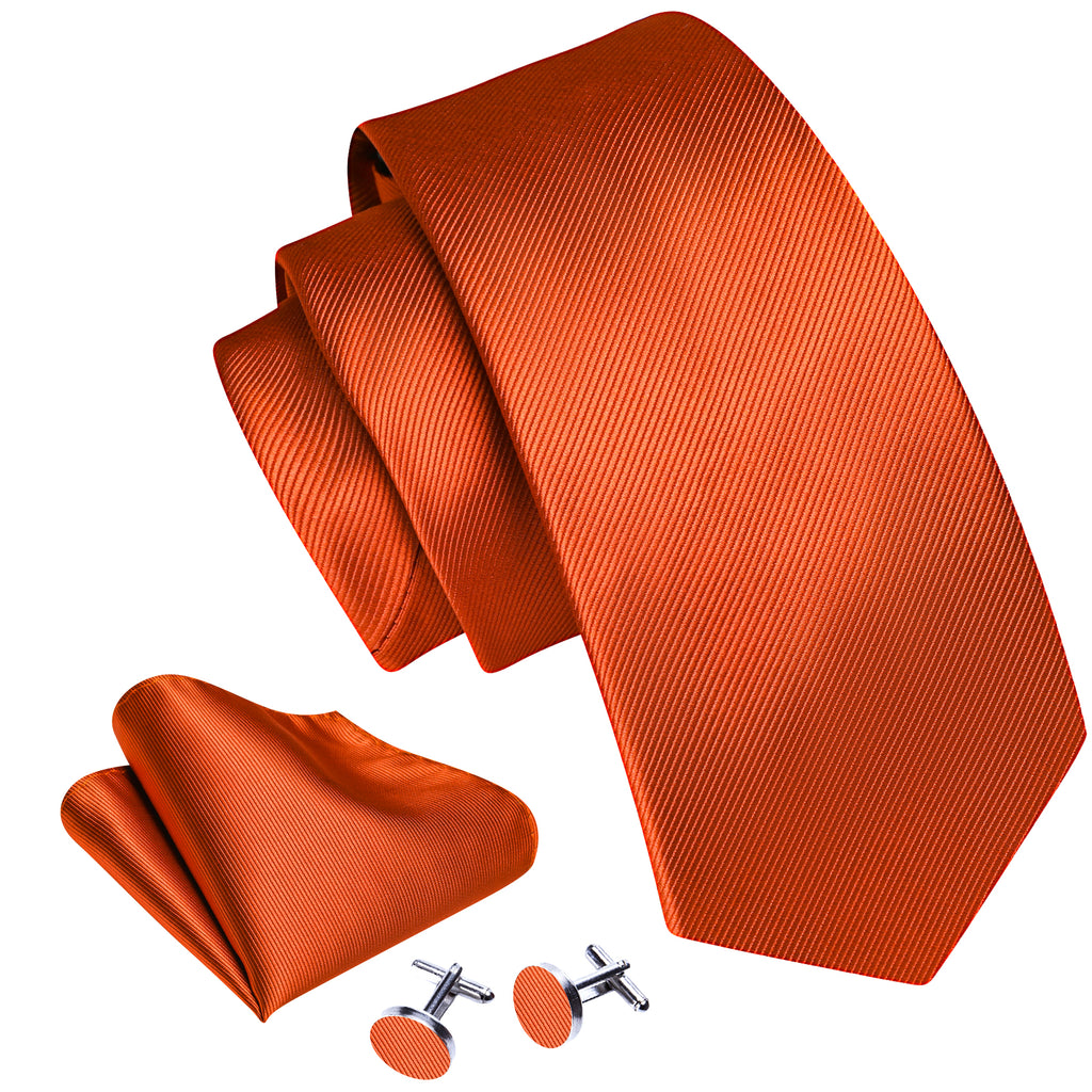 Dark Orange Solid Silk Tie Set - GentCrest - View 3