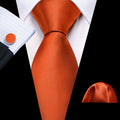 Dark Orange Solid Silk Tie Set - GentCrest