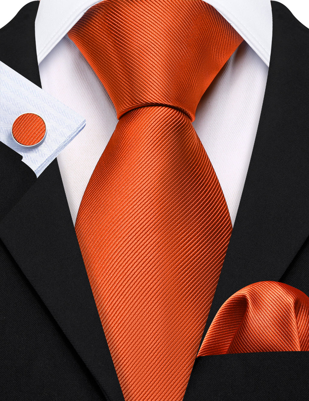 Dark Orange Solid Silk Tie Set - GentCrest - View 6