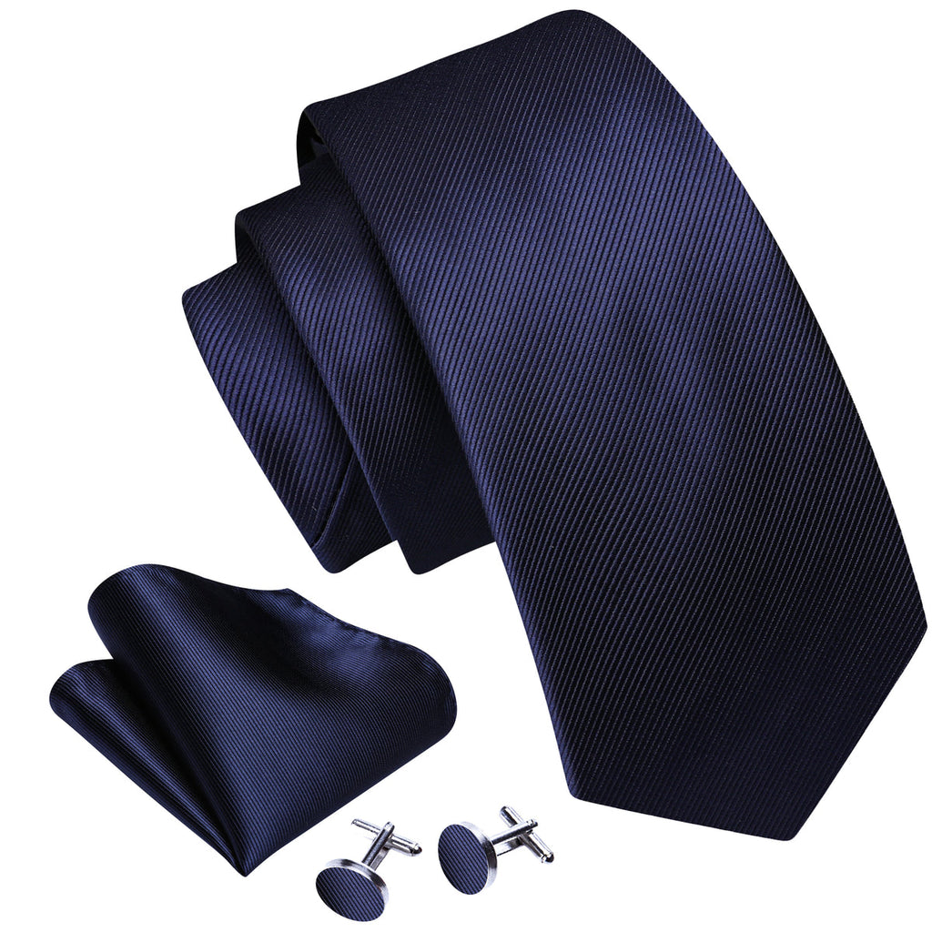Deep Blue Solid Silk Tie Set - GentCrest - View 4