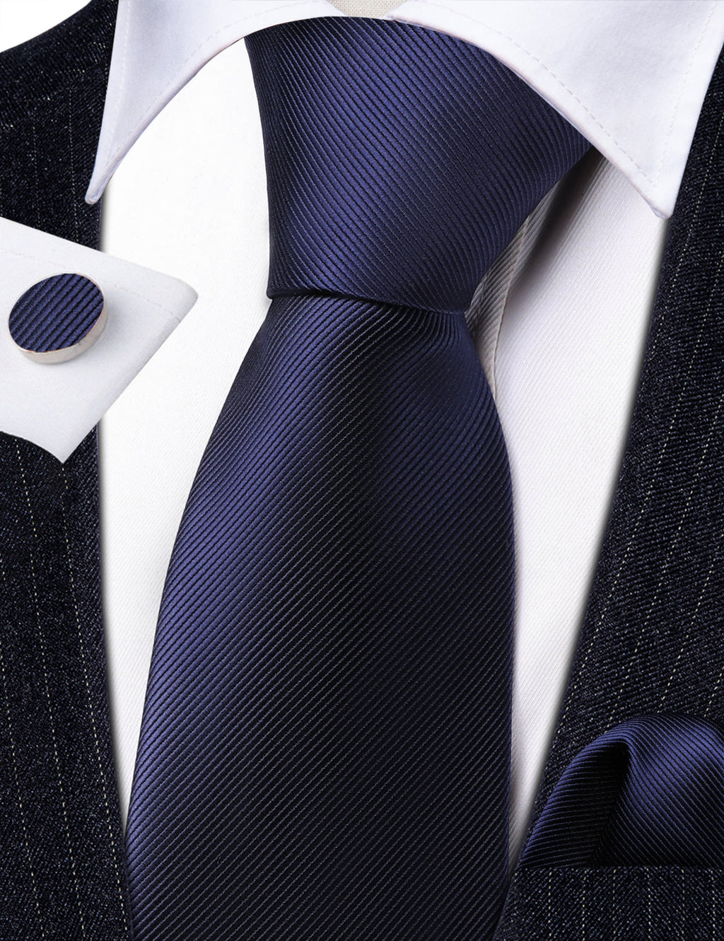 Deep Blue Solid Silk Tie Set - GentCrest - View 3
