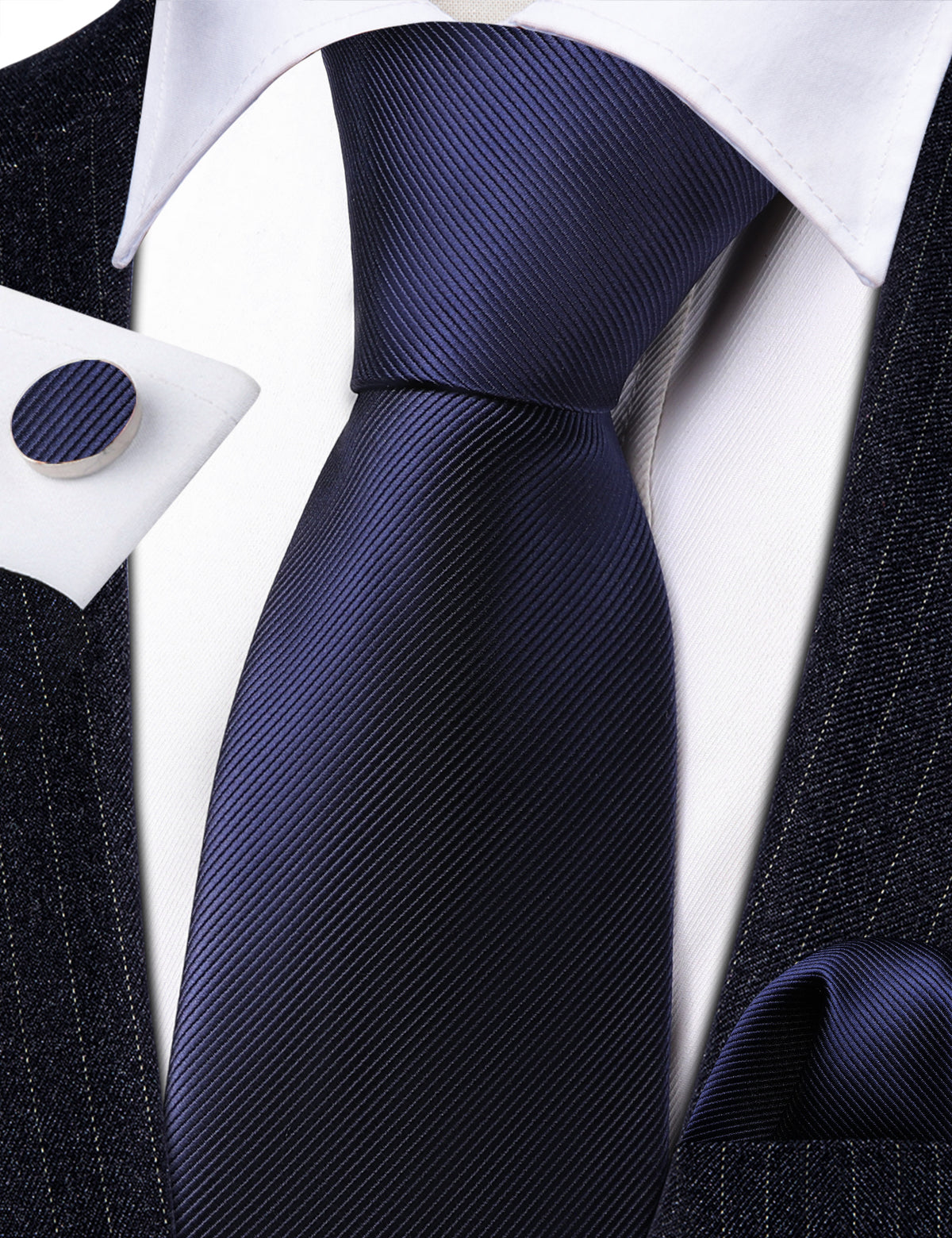 Deep Blue Solid Silk Tie Set - GentCrest - View 3
