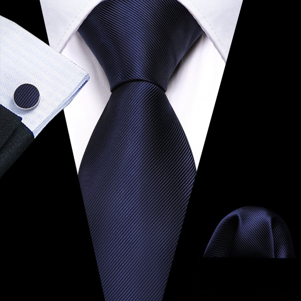 Deep Blue Solid Silk Tie Set - GentCrest