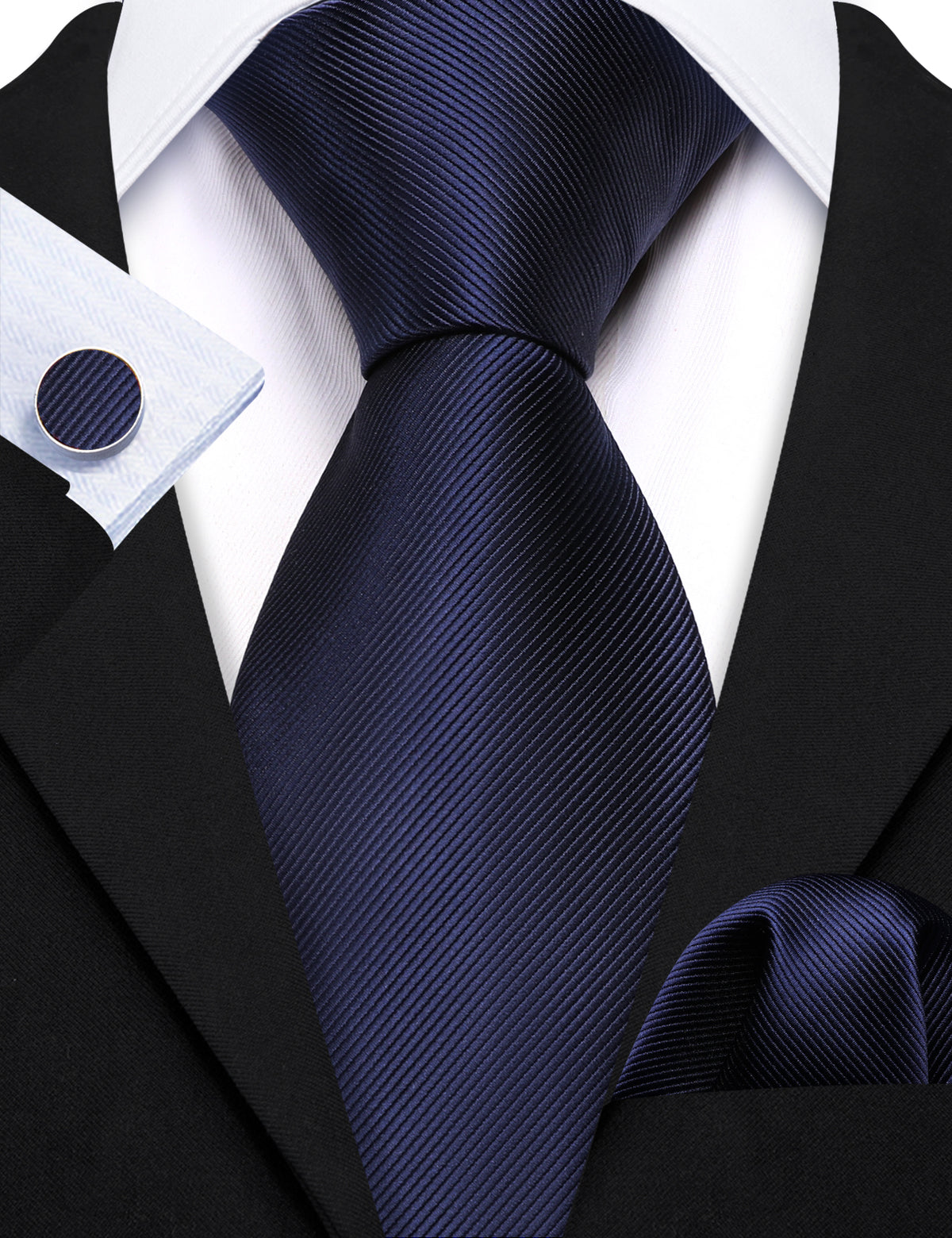 Deep Blue Solid Silk Tie Set - GentCrest - View 2