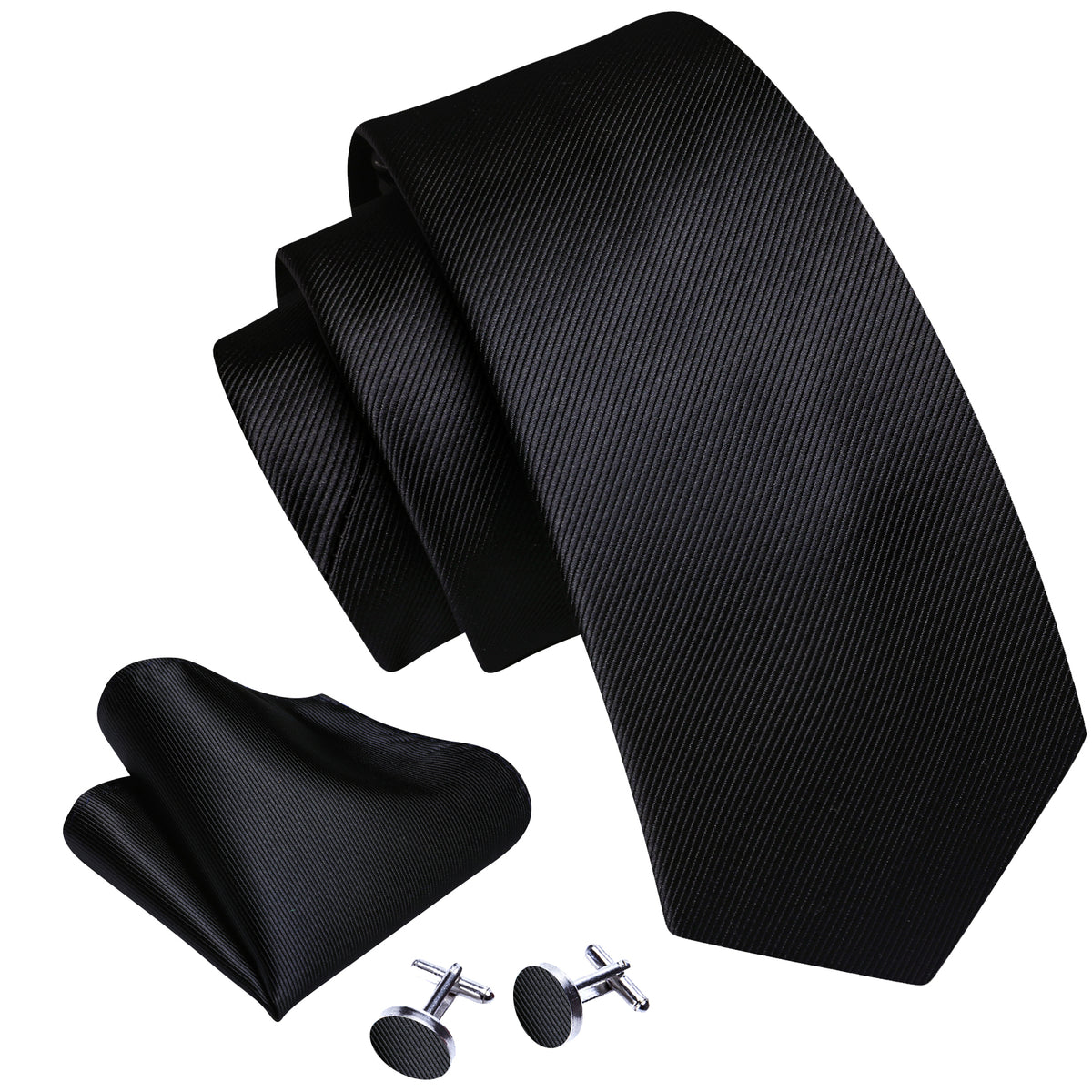 Black Solid Silk Tie Set - GentCrest - View 3