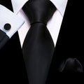 Black Solid Silk Tie Set - GentCrest
