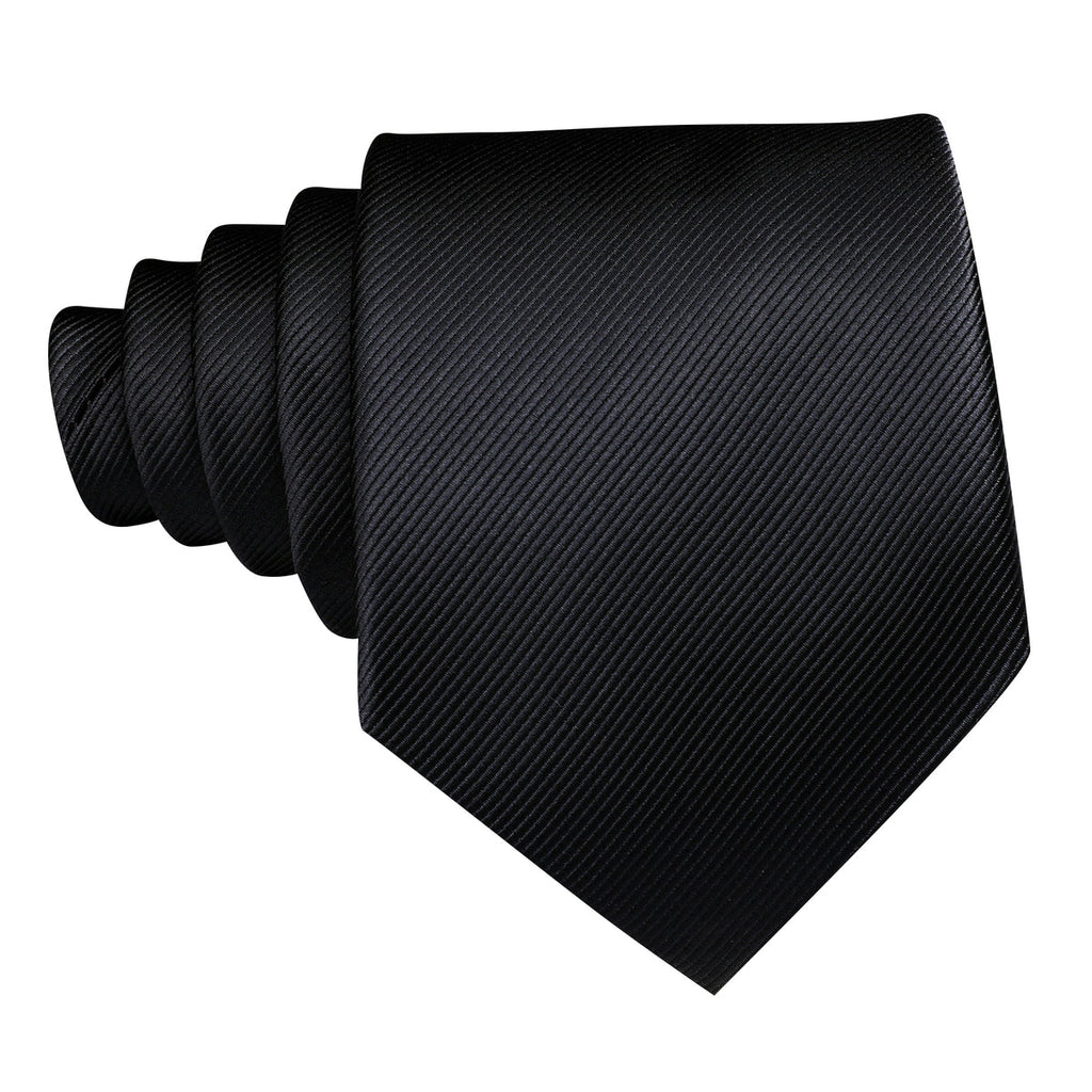 Black Solid Silk Tie Set - GentCrest - View 5