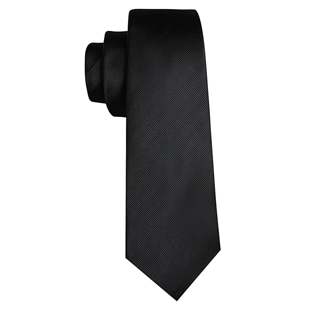 Black Solid Silk Tie Set - GentCrest - View 6