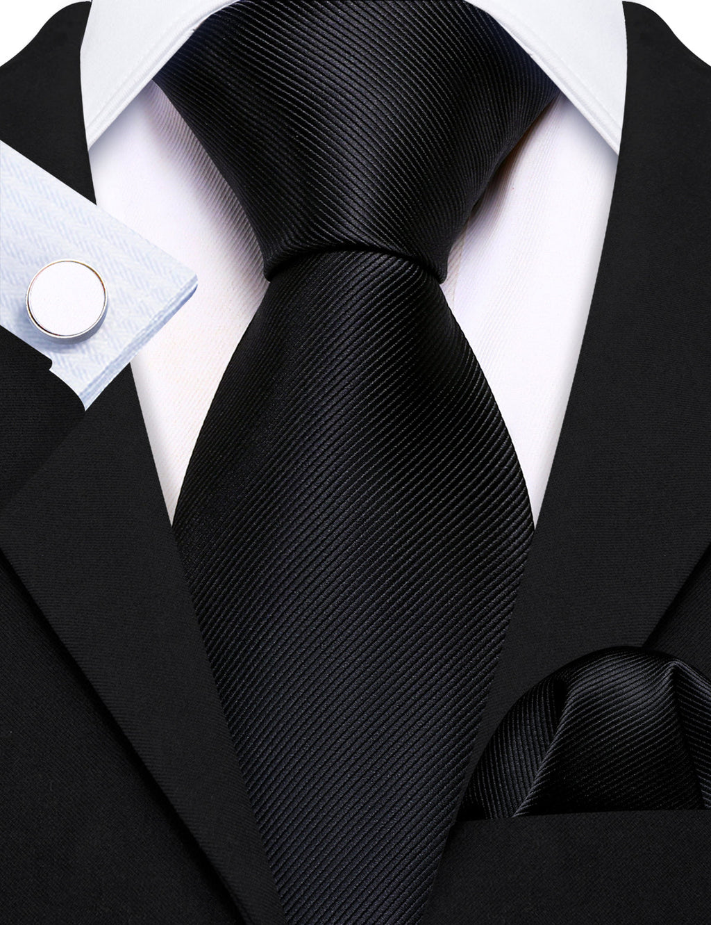 Black Solid Silk Tie Set - GentCrest - View 2