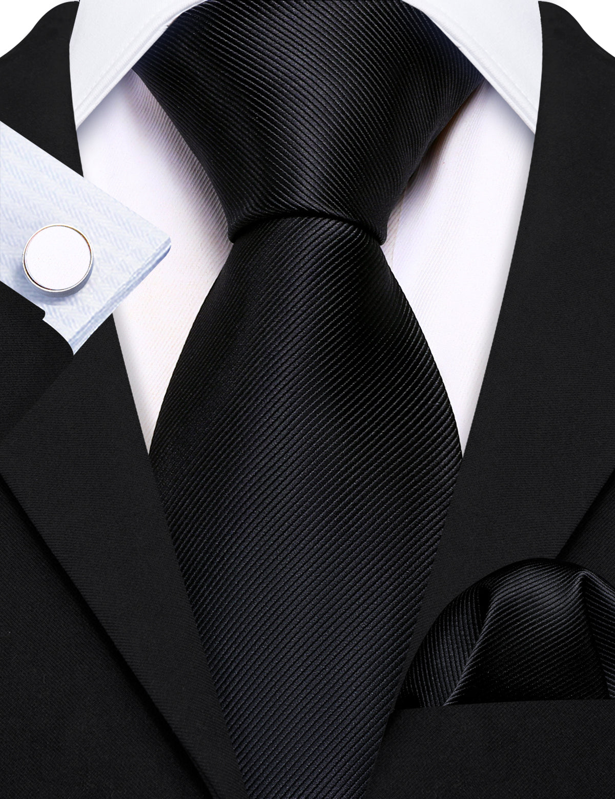 Black Solid Silk Tie Set - GentCrest - View 2