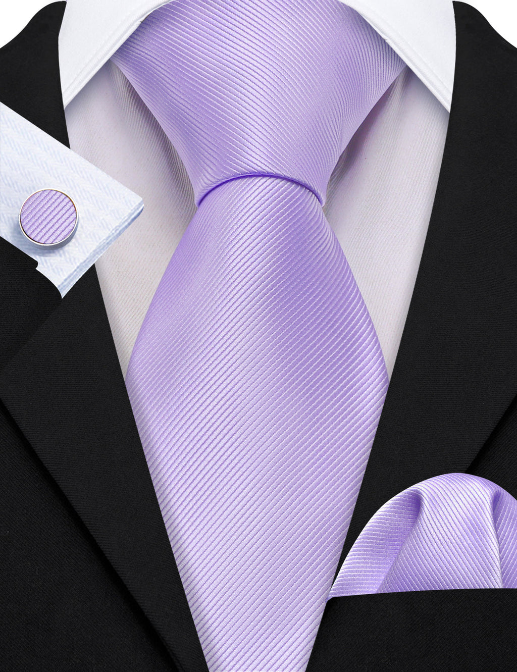 Purple Mist Violet Solid Silk Tie Set - GentCrest - View 2