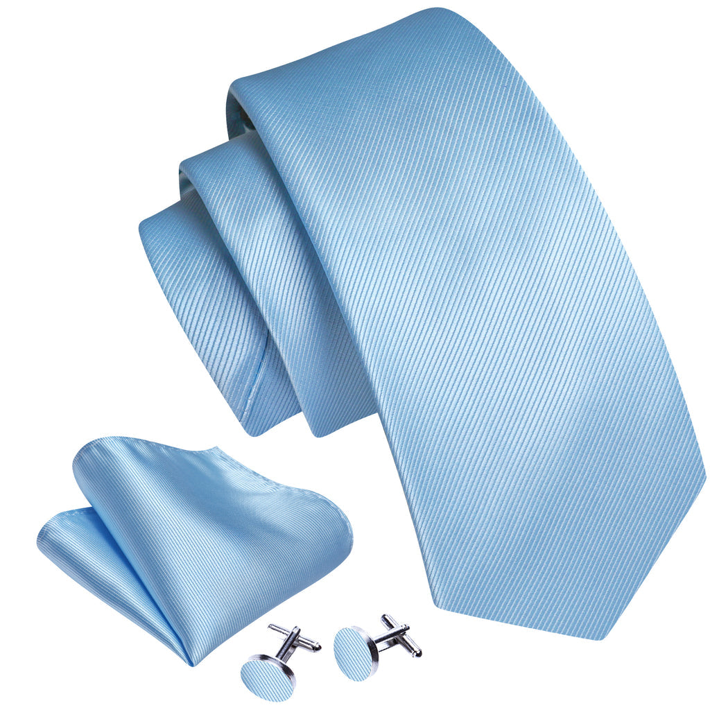 Pale Blue Solid Silk Tie Set - GentCrest - View 4