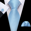 Pale Blue Solid Silk Tie Set - GentCrest