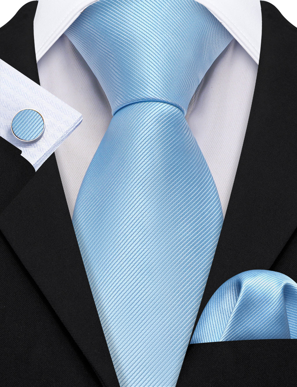 Pale Blue Solid Silk Tie Set - GentCrest - View 2
