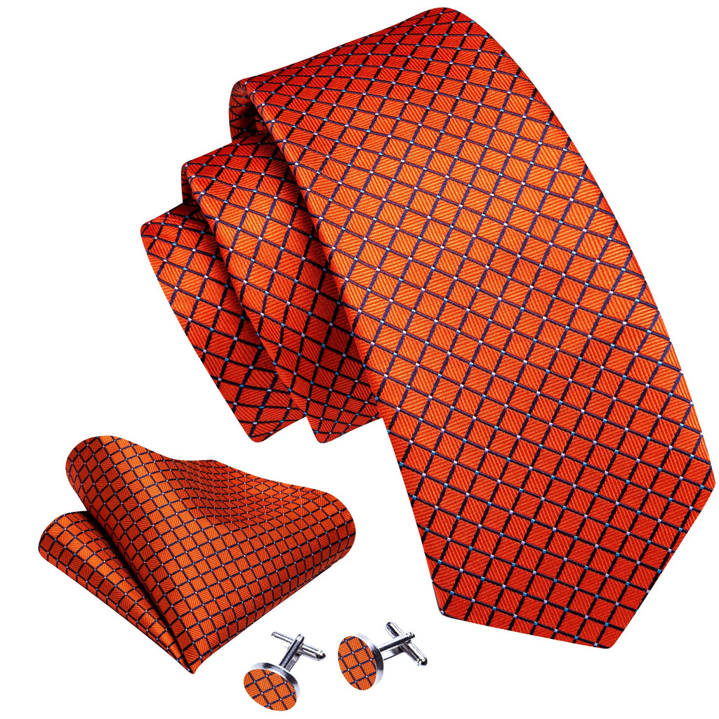 GentCrest Orange Plaid Tie Hanky Cufflinks Set - Image 2