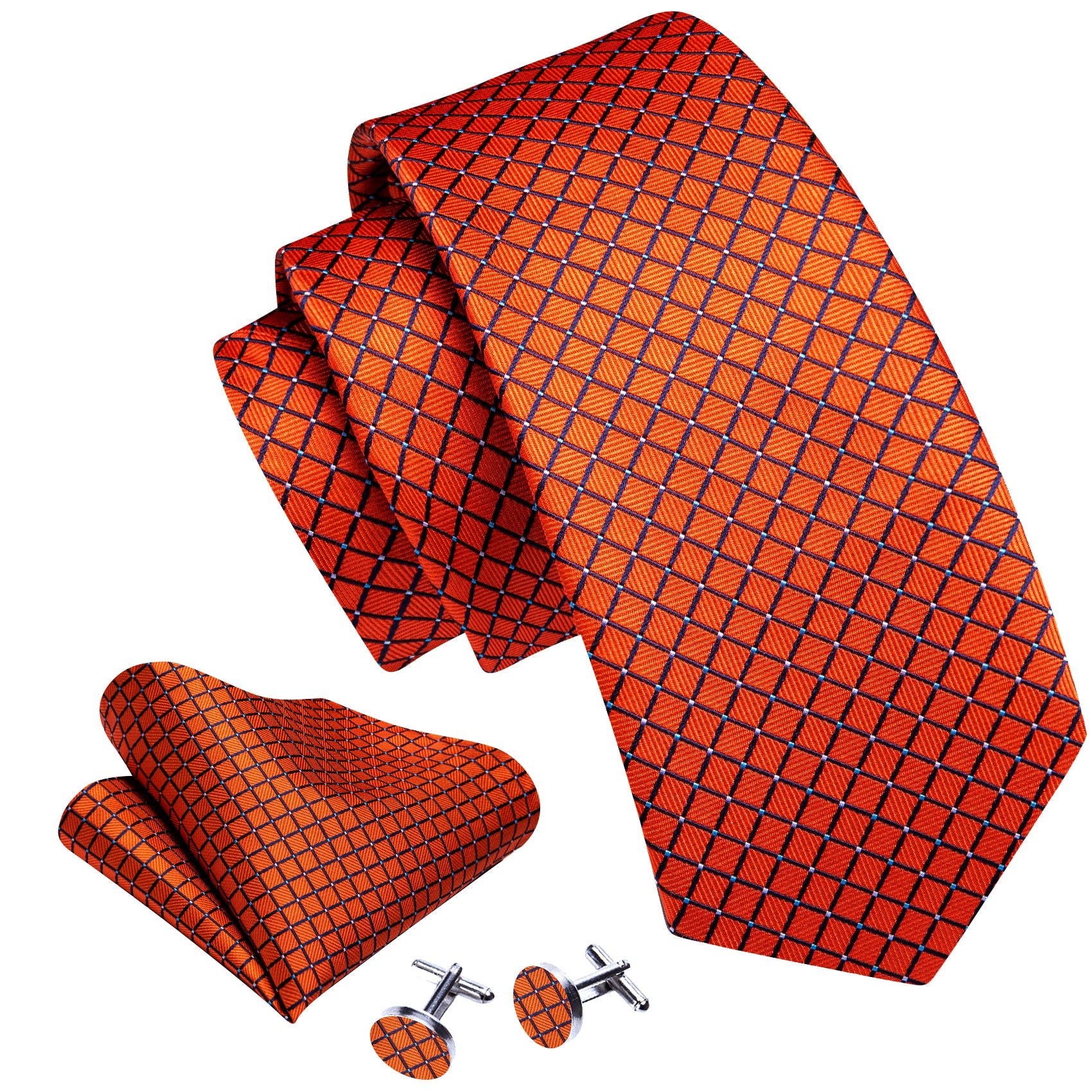 GentCrest Orange Plaid Tie Hanky Cufflinks Set - Image 2