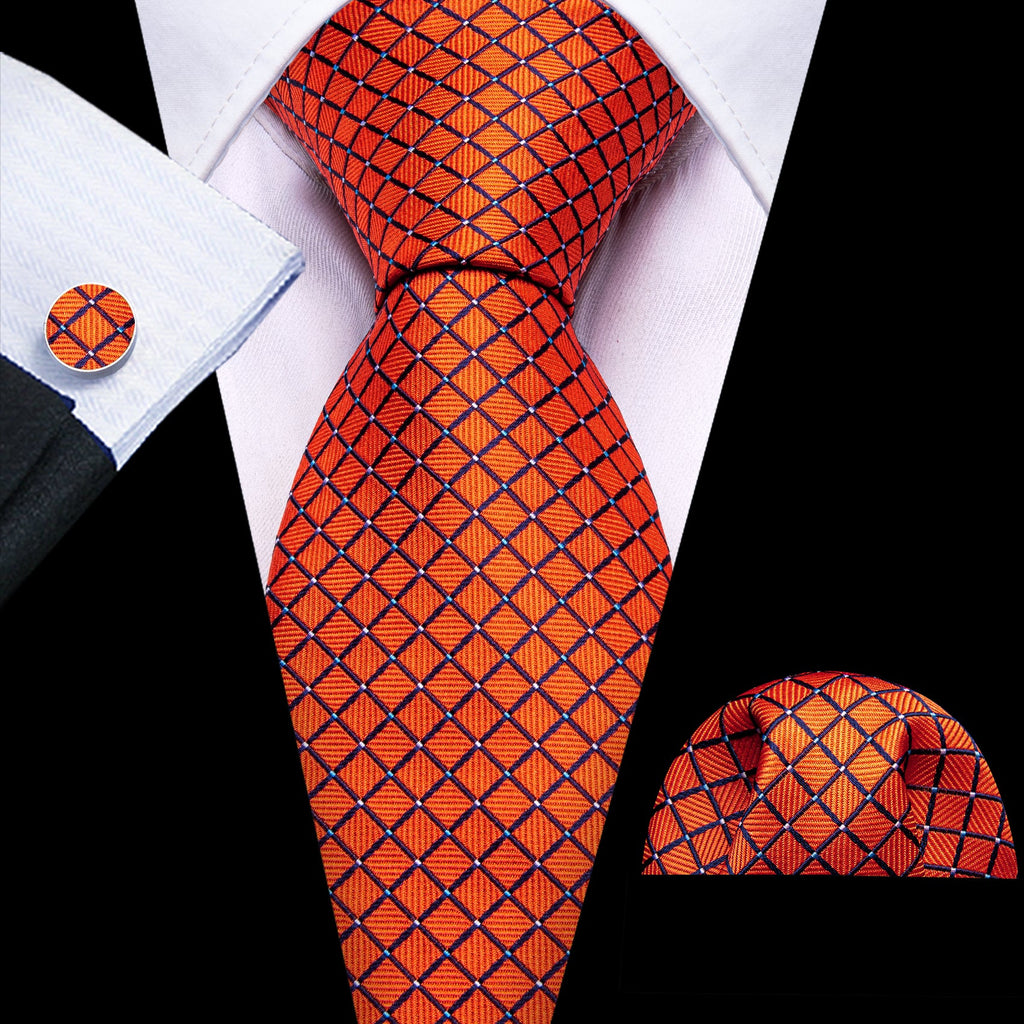 GentCrest Orange Plaid Tie Hanky Cufflinks Set - Image 1