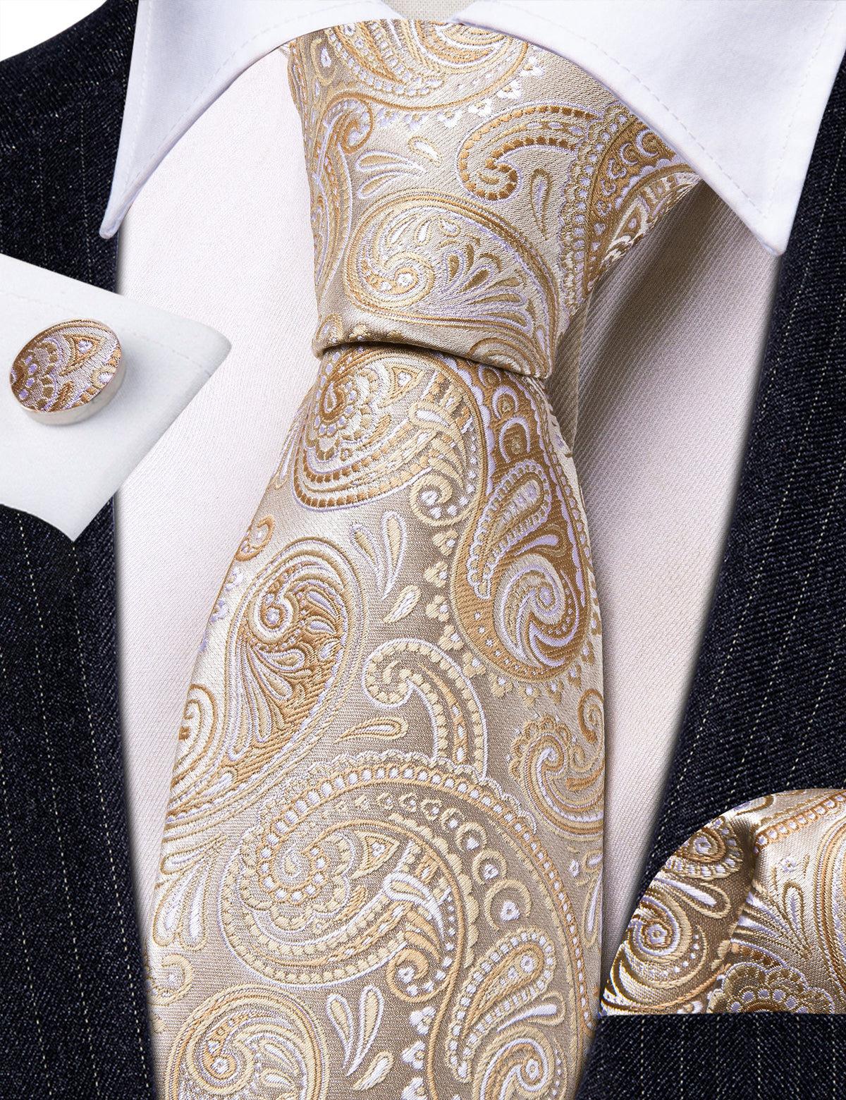 Seashell Paisley Silk Tie Set - GentCrest - View 4