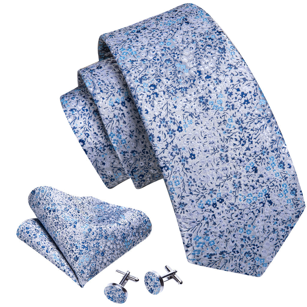 Light Blue Floral Silk Tie Set - GentCrest - View 2