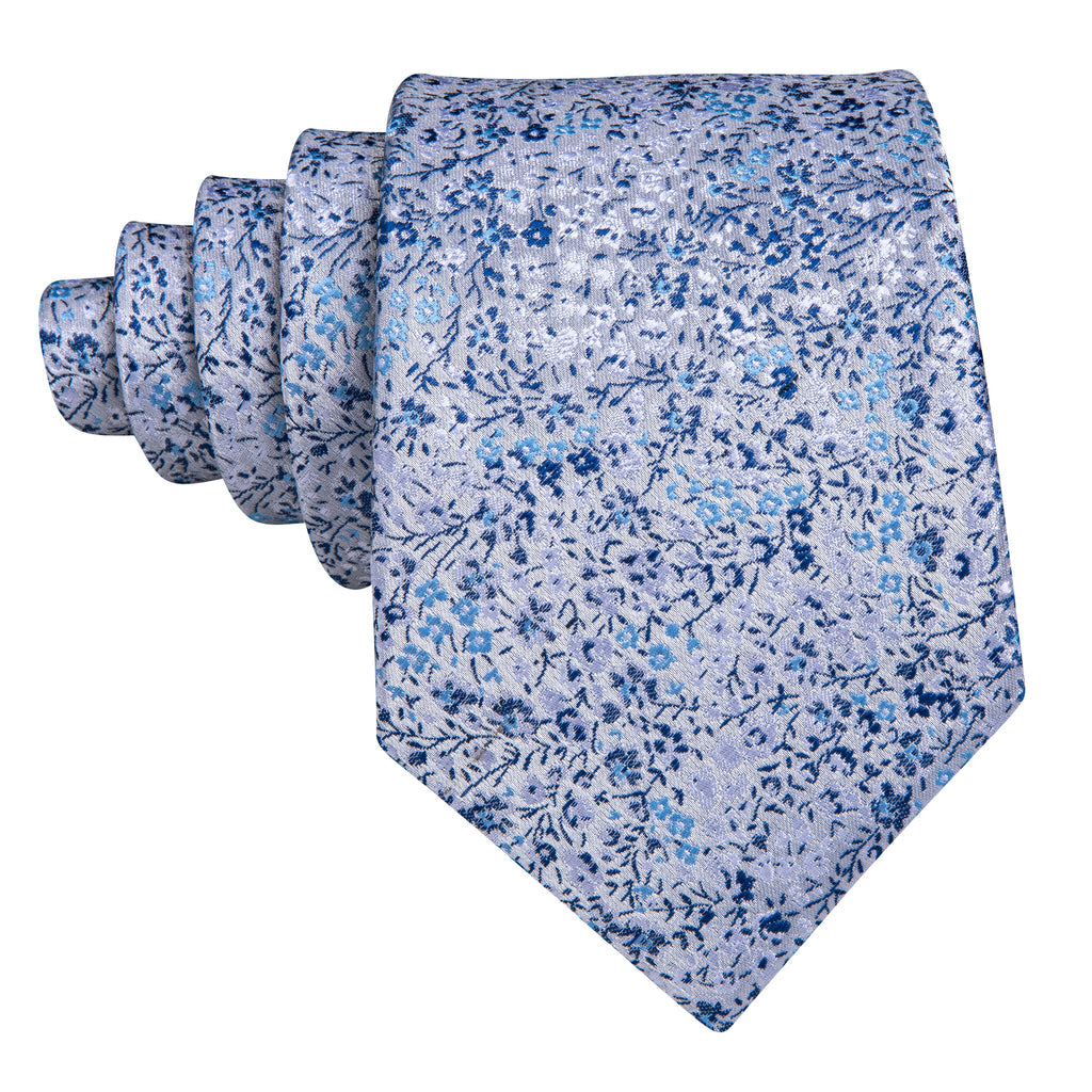 Light Blue Floral Silk Tie Set - GentCrest - View 3