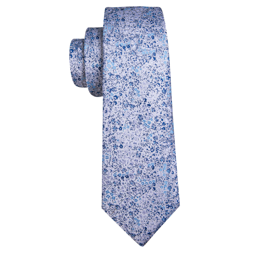Light Blue Floral Silk Tie Set - GentCrest - View 4