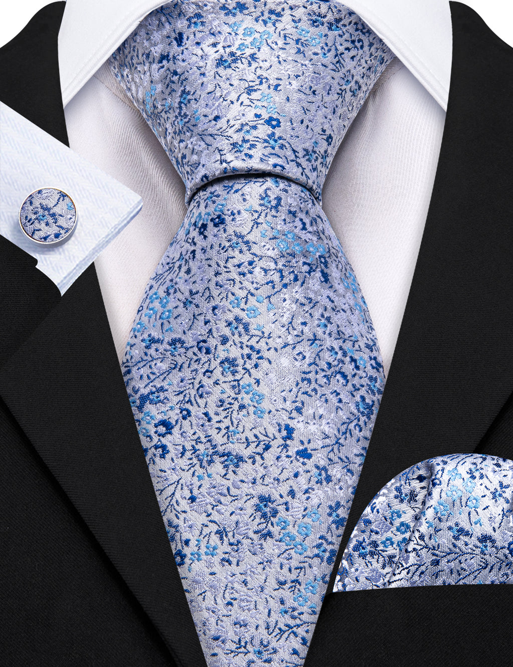 Light Blue Floral Silk Tie Set - GentCrest - View 5