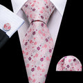 Light Pink Flower Print Silk Tie Set - GentCrest