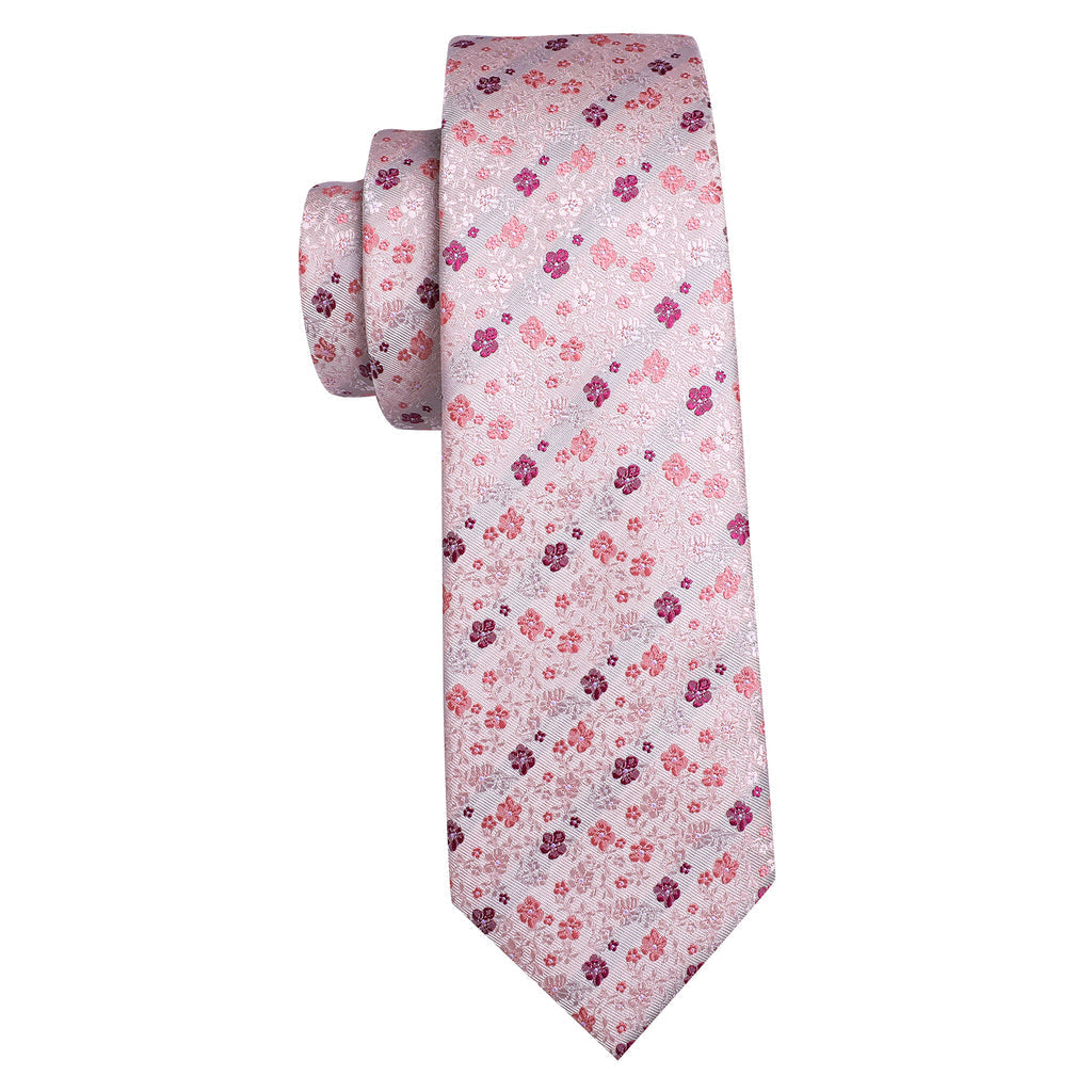 Light Pink Flower Print Silk Tie Set - GentCrest - View 2