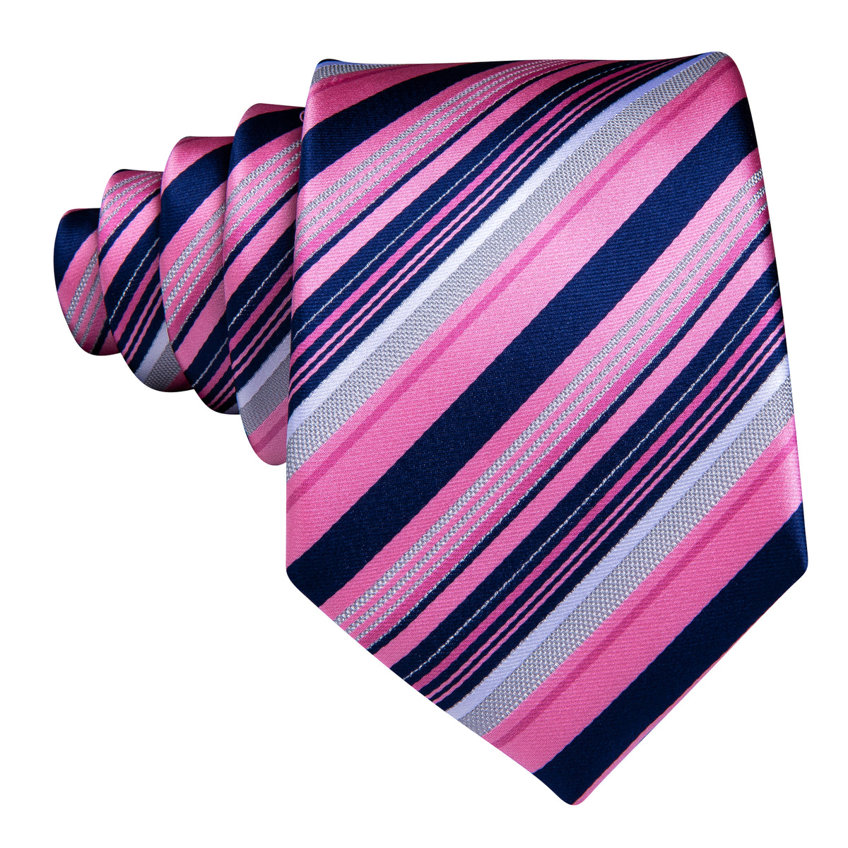 Pink Lilac Blue Striped Silk Tie Set - GentCrest - View 3
