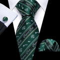Dark Green Floral Striped Silk Tie Set - GentCrest